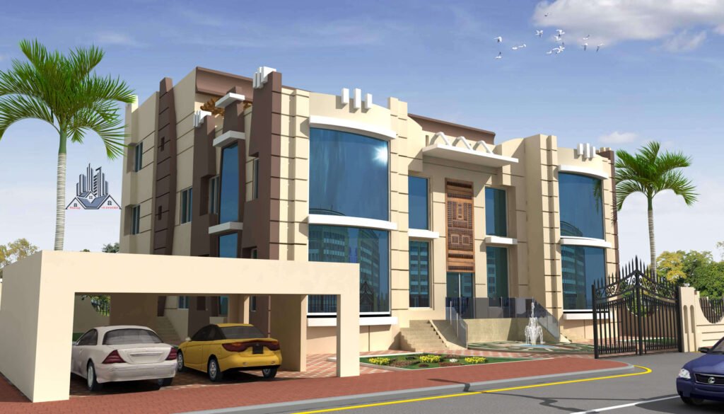 three floor modern house design , plot size 34 m x 30 m