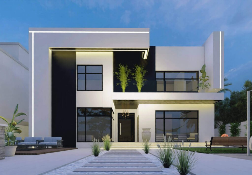 two-floor modern house design, plot size 20 m x 25 m