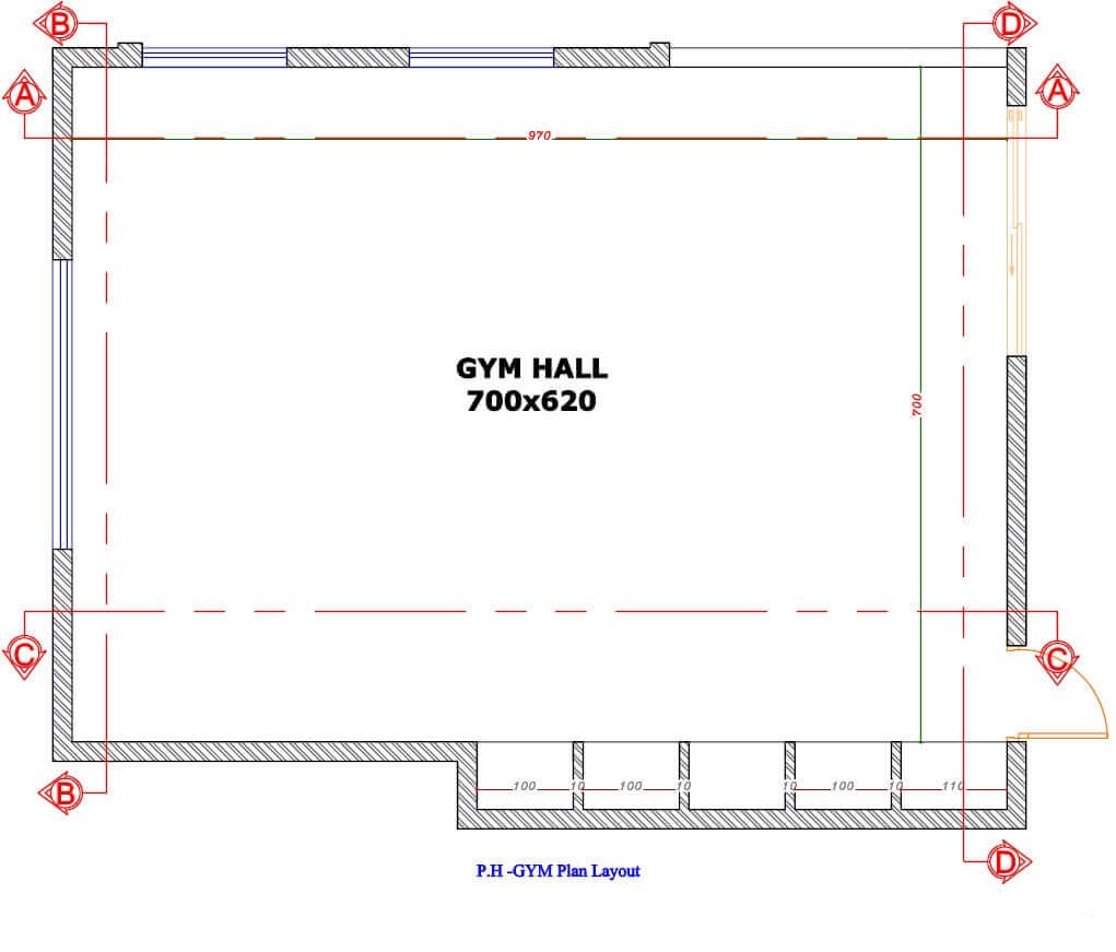 508 modern gym interior design, size (7.00mx6.20m)