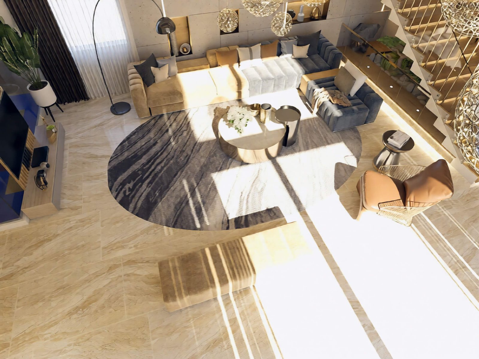 511 modern family hall interior design, size (6.80mx7.60m)